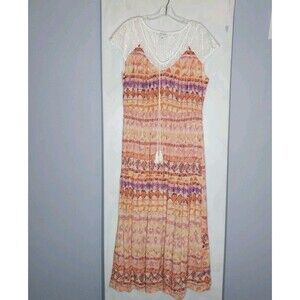 Luxology Floor Maxi Dress Sz 2X Colorful Crochet Tassels Boho Hippie Peasant